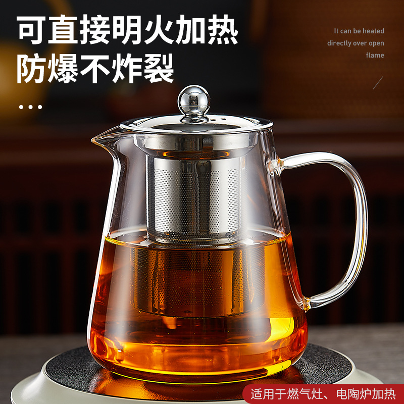 手工大容量高硼硅玻璃直筒壶不锈钢内胆过滤泡茶壶茶具泡茶分离壶