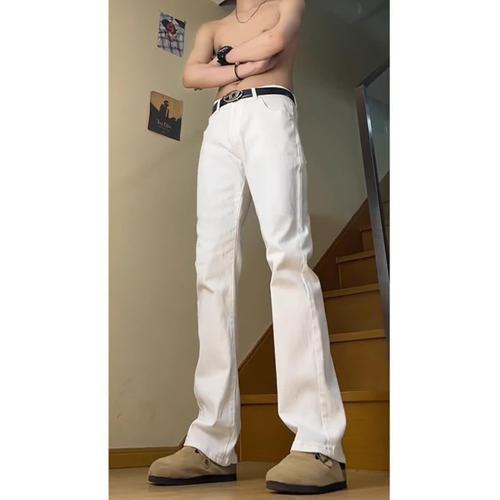 White jeans for men, American style, crotch knife, slightly tapered pants, autumn, high-waisted, slimming, height-enhancing, straight-leg, versatile