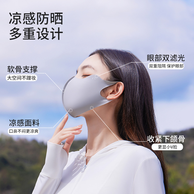 Máscara solar para mujeres esquina de protección de ojos UPF50 + máscara solar delgada anti-UV de verano de hielo transpirable