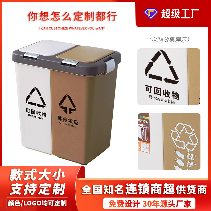 Customized Classified Trash Can Large Capacity Outdoor Shopping Mall Thickeneded Trash Can Independent Partition Open Lid Kitchen Trash Can