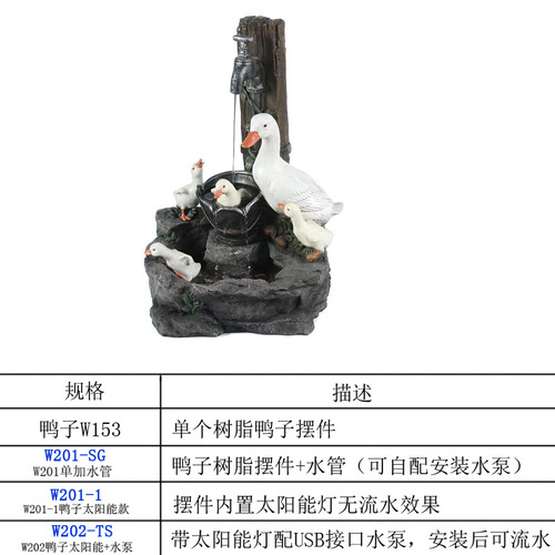 Solar duck water pump flowing water family resin crafts ornaments duck family resin garden ornaments
