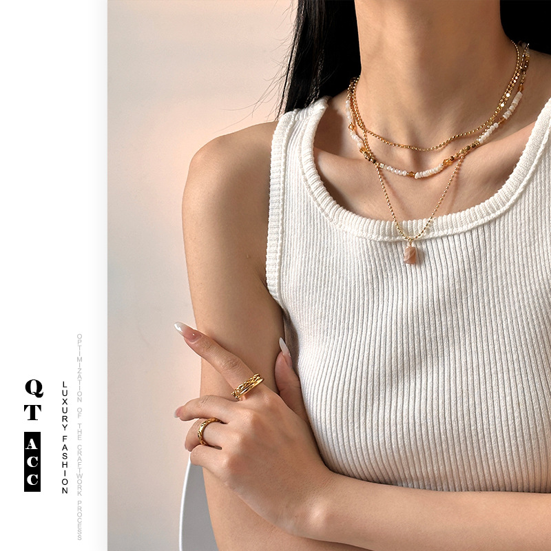 Simple estilo ligero lujo chaîne de bolas caliente nicho universal hermoso diseño de colgante de piedra solar nuevo collar mujer image 3