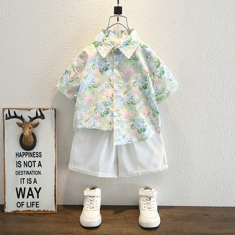 7830 nuevo traje de verano camisa de manga corta para niños de dos piezas ropa de playa para niños pequeños y medianos