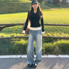 长袖t恤女假两件正肩秋冬内搭打底衫修身显瘦设计感小众别致上衣