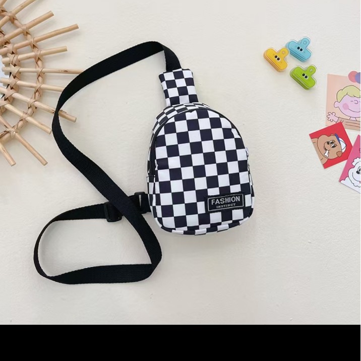 Sports Style Kidsren's Shoulder Bag, Boy's Chest Bag, Casual Small Shoulder Bag, Korean Classic Plaid Pattern Kids Crossbody Bag