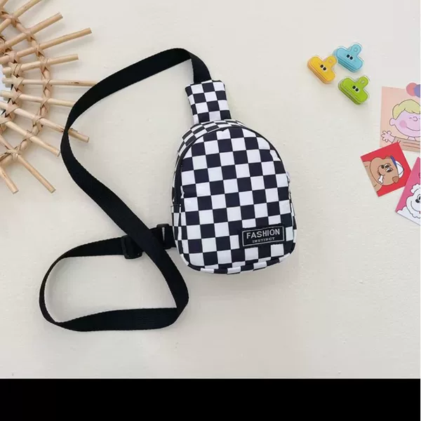 Sports Style Kidsren's Shoulder Bag, Boy's Chest Bag, Casual Small Shoulder Bag, Korean Classic Plaid Pattern Kids Crossbody Bag