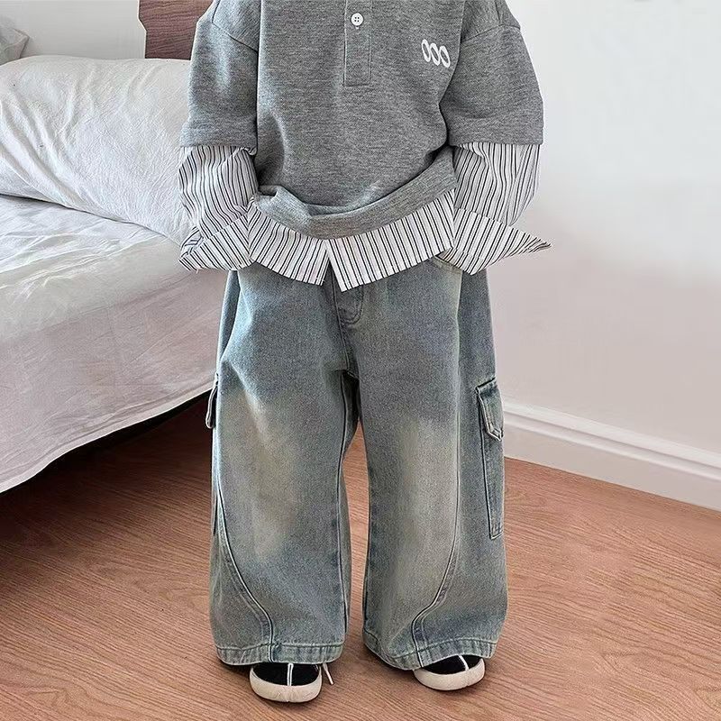 Children's Jeans Spring and Autumn Long Pants New Children's Spring Pants Loose Children's Long Pants Trendy Cool Street Pants Trendy