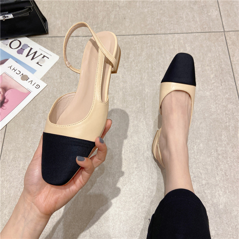 Sandalias de tacón grueso de fondo plano para mujer 2023 nueva costura de moda de verano cómodos zapatos de mujer transpirables