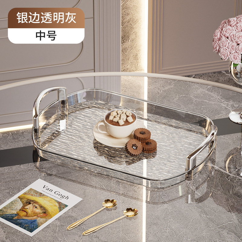 ハンドル付き軽量高級プラスチックトレイ、ハイエンド家庭用ティートレイ、ディナープレート、業務用レストランの厚みのある大きなプレート|undefined