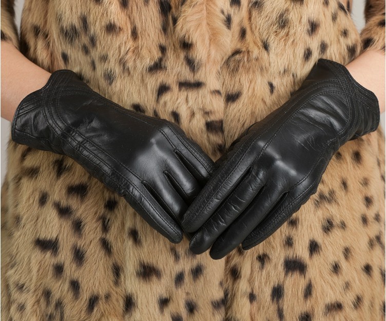 Amazon moda mujer invierno guantes calientes Cordero real cuero hecho a mano curva guantes de piel de oveja KU-036