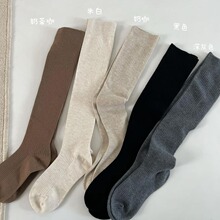 秋冬新款山羊绒保暖袜子女基础款百搭条纹过膝袜韩版纯色长筒袜