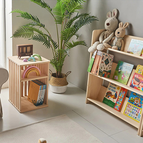 Children's Bookshelf Floor Standing Picture Book Stand Children's Room Reading Bookshelf Home Baby Storage Rack Simple Solid Wood Small Bookshelf