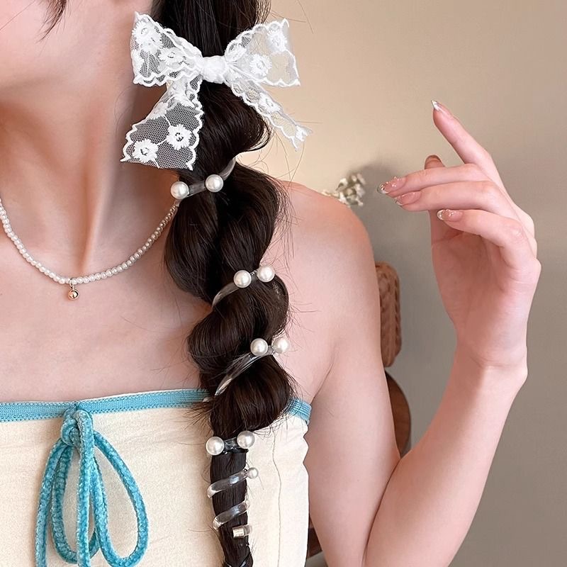 Línea telefónica trenzada transfronteriza, anillo para el cabello, perla, cabello trenzado recto, artefacto femenino, cola de caballo alta, burbuja, cabello trenzado, cuerda, accesorios para el cabello