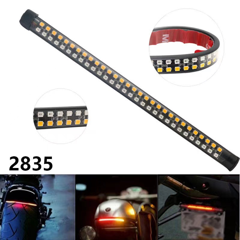 12v motorcycle warning light bar tail light led decoration integrated light with two-color running water light turn brake light