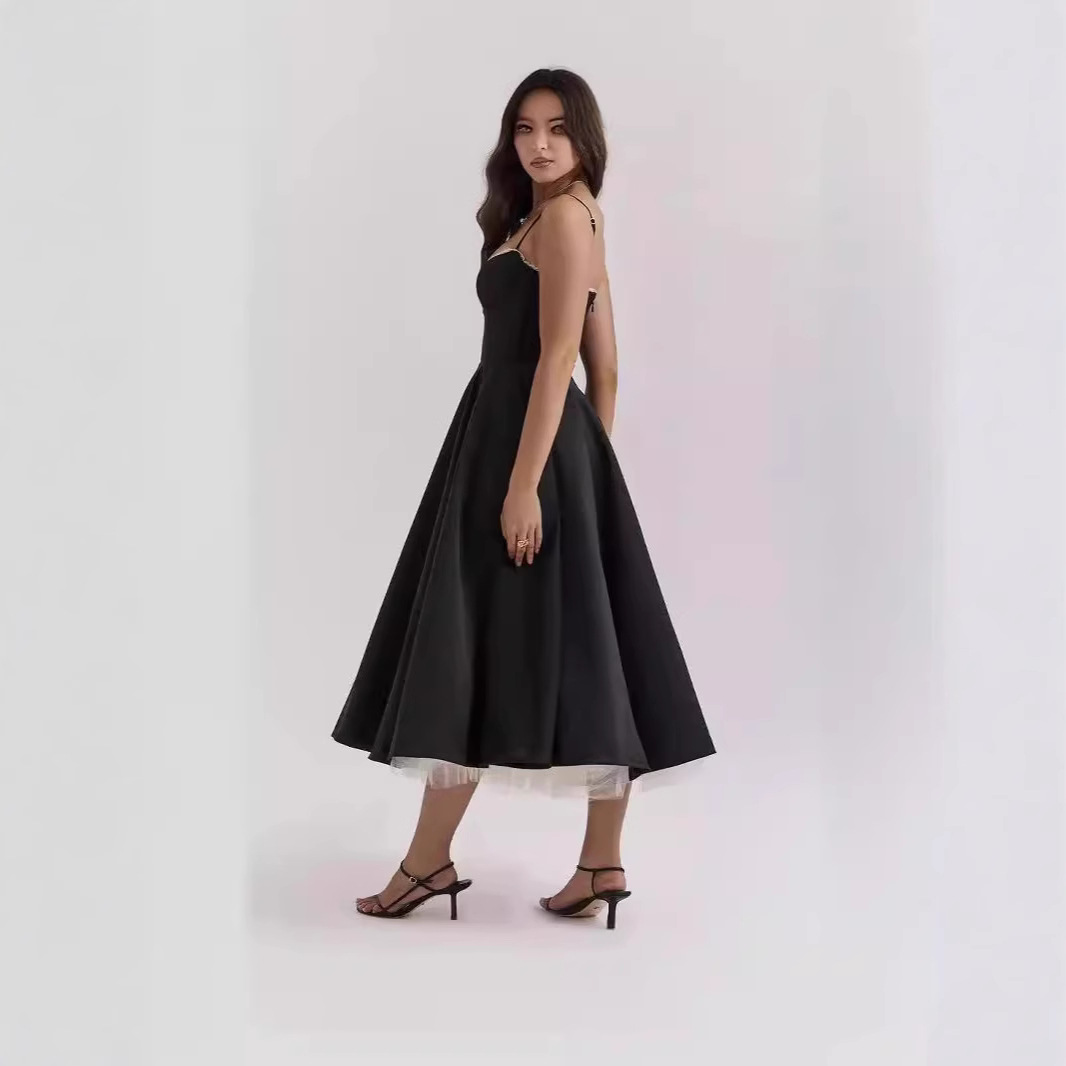 Abito lungo senza maniche con scollo a V, sexy, di ispirazione europea e americana, con stampa cross-border, modello a campana._voghion.com
