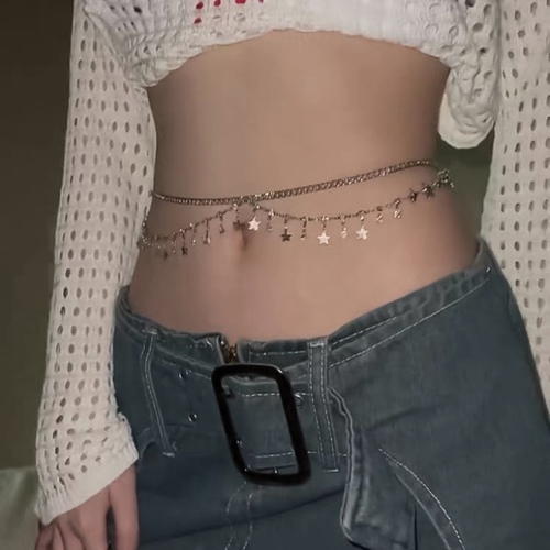 Music Water Drill Metal Women's Accessory Sexy Body Chain Belt Semilla Star Pendant Waist Chain Halloween