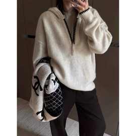 慵懒设计感连帽毛衣女套头2025秋冬季软糯宽松加厚针织衫卫衣上衣