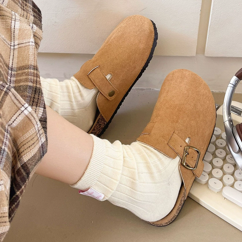 Осенние кожаные тапочки на платформе в стиле Birkenstock Boston, закрытый носок, осенний сезон 2024, тренд сезона, подходят для уличной носки