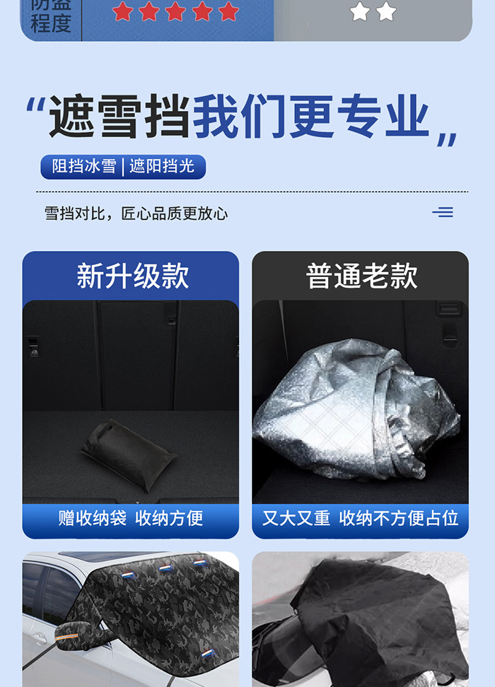 Cross-border best-selling car snow cover made of Oxford fabric, magnetic snow cover, anti-snow and anti-freeze half-cover car cover for car front windshield