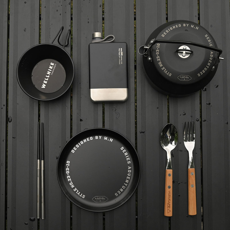 WELLHIKE 屋外戦術的なディナープレート日本製ステンレス鋼ポータブルプレート黒キャンプ食器ピクニック用品|undefined