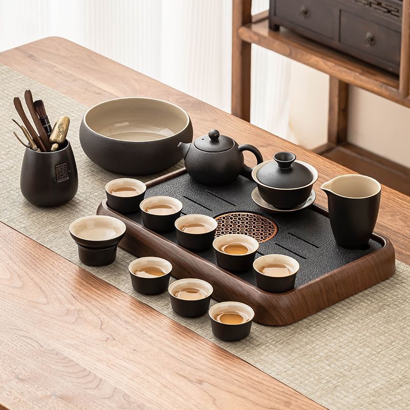 흑자 시시찻주전자 13종세트 + 도수세 + 원형창 호두색 티트레이