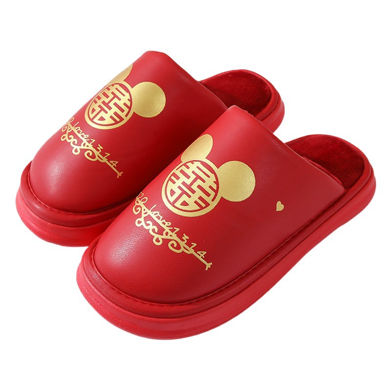Красные свадебные тапочки пара пар Свадебный дом закрытые Нескользящие теплые праздничные невесты Свадебный эскорт хлопковые тапочки