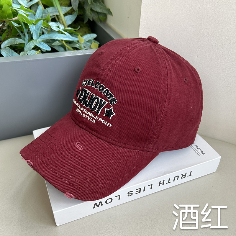 夏季刺绣棒球帽男女防晒帽百搭破洞软顶鸭舌帽子女遮阳帽字母刺绣|undefined