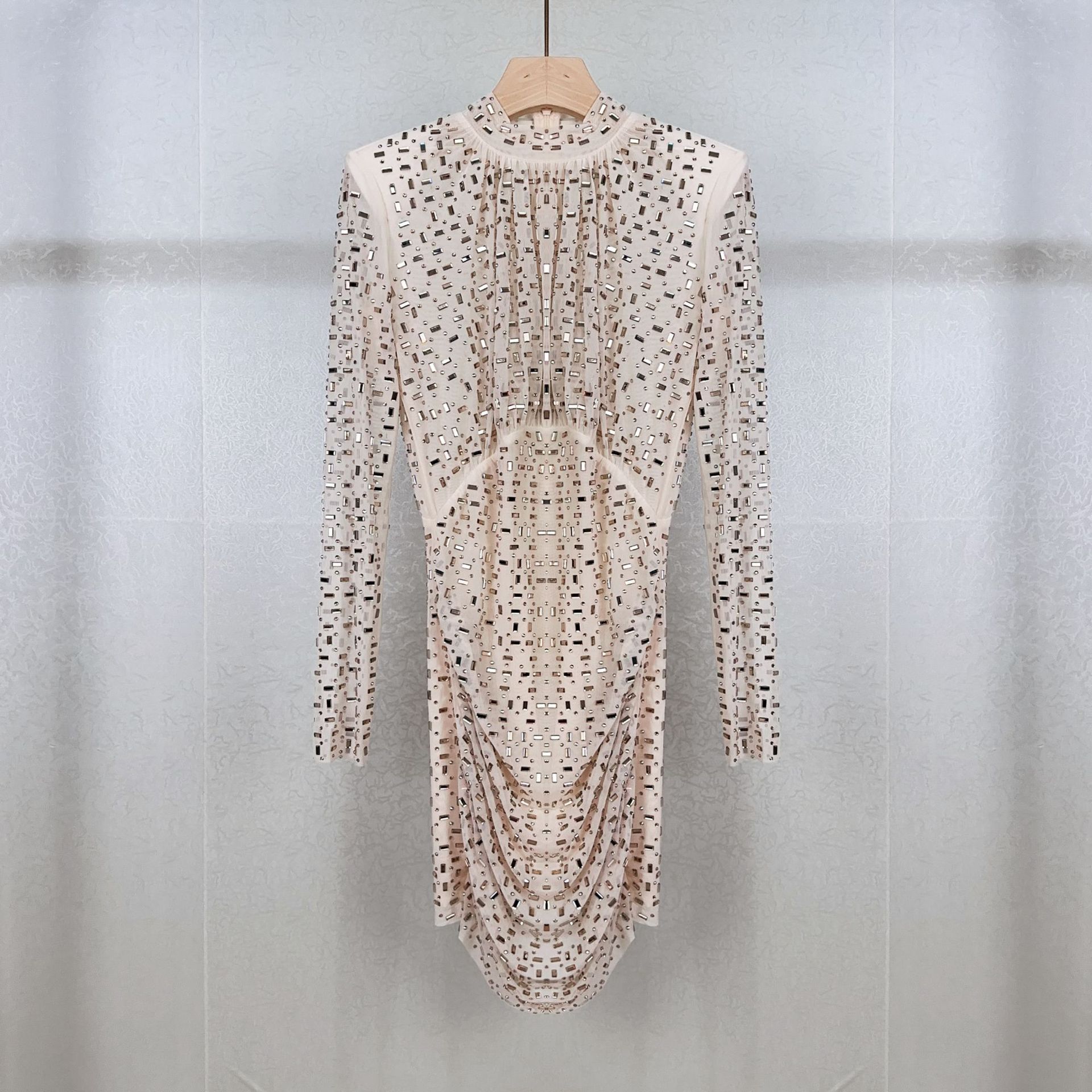 Early Autumn Socialite Accessible Luxury Dinner Party Champagne Pleated Mesh Crystal Hot Diamond Hip-Hugging Sexy Dress