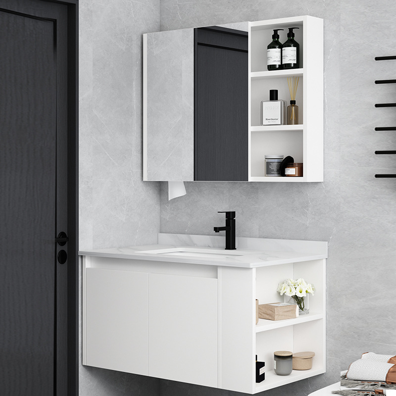 Combinación de gabinete de baño de madera maciza moderno baño minimalista lavabo lateral gabinete de inodoro de almacenamiento