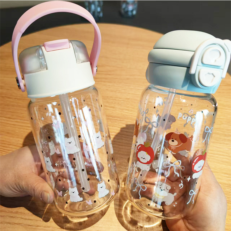 Alto valor de la cara doble bebida dibujos animados pequeños lindos copos de silicio de silicio de mano para estudiantes portátiles de alto contenido de silicio de vidrio de agua