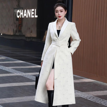 新品秋冬女款气质名媛重工钉珠高定时尚长款羊毛大衣批发杨幂同款