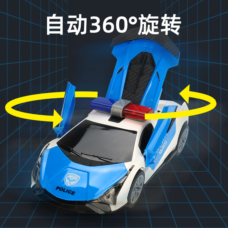 Tiktok mismo eléctrico universal puerta policía coche de juguete 360 rotación música luz niño niños coche de juguete