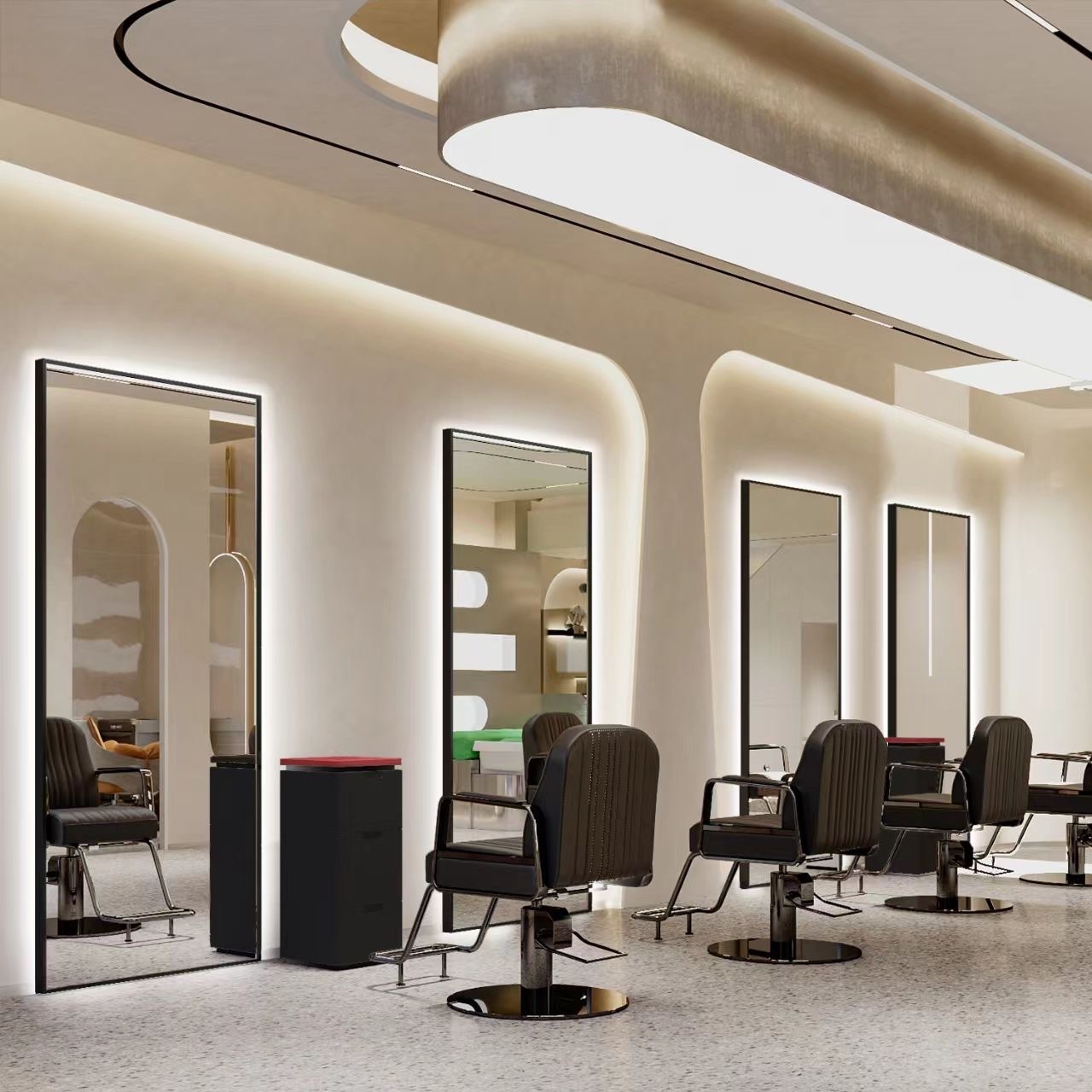 Espejo de peluquería con lámpara de línea para salón de peluquería, espejo de corte de pelo, espejo de pared, espejo de peluquería