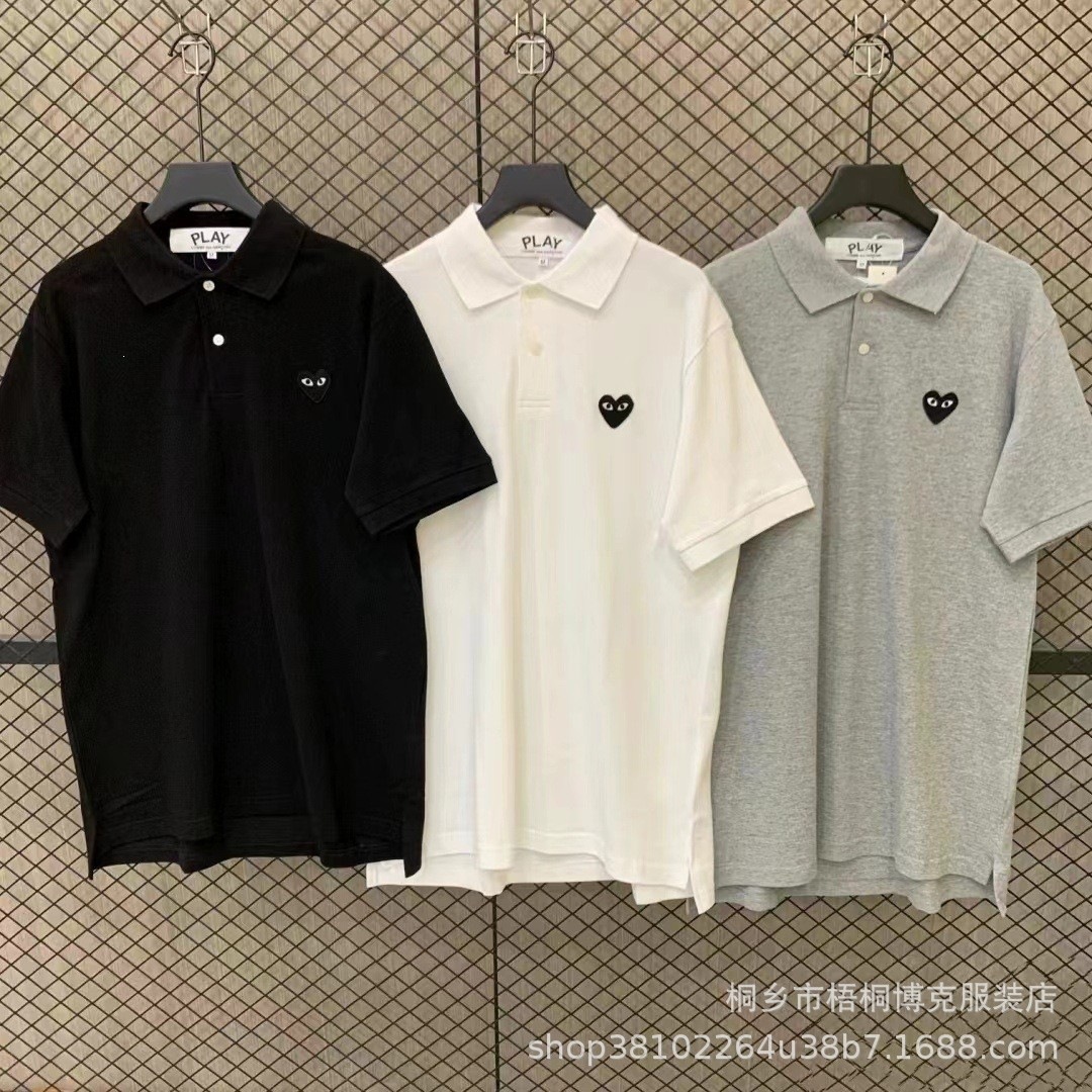 Cross-border summer polo shirt, CHUANJIU PLAY embroidered red heart large heart polo shirt, unisex heart-shaped short-sleeve T-shirt