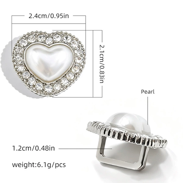 Silver love-shaped pearl-edged shoe buckle-21x24mm/piece