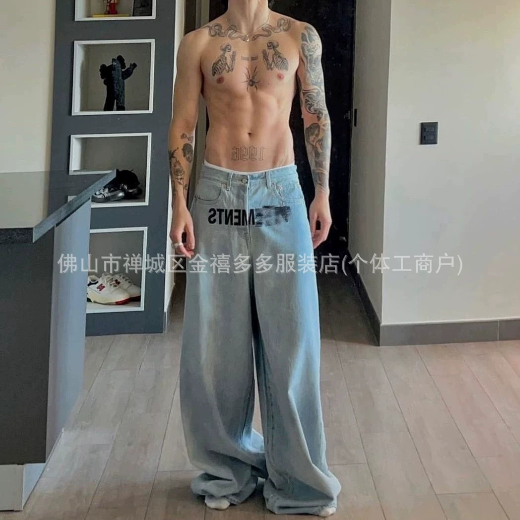 Мужские модные широкие джинсы-клеш с вышивкой в американском ретро-стиле, свободного кроя, для трансграничной торговли.