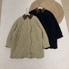 巴恩风菱格棉服女中长款2025冬季新款日系简约外套上衣棉衣