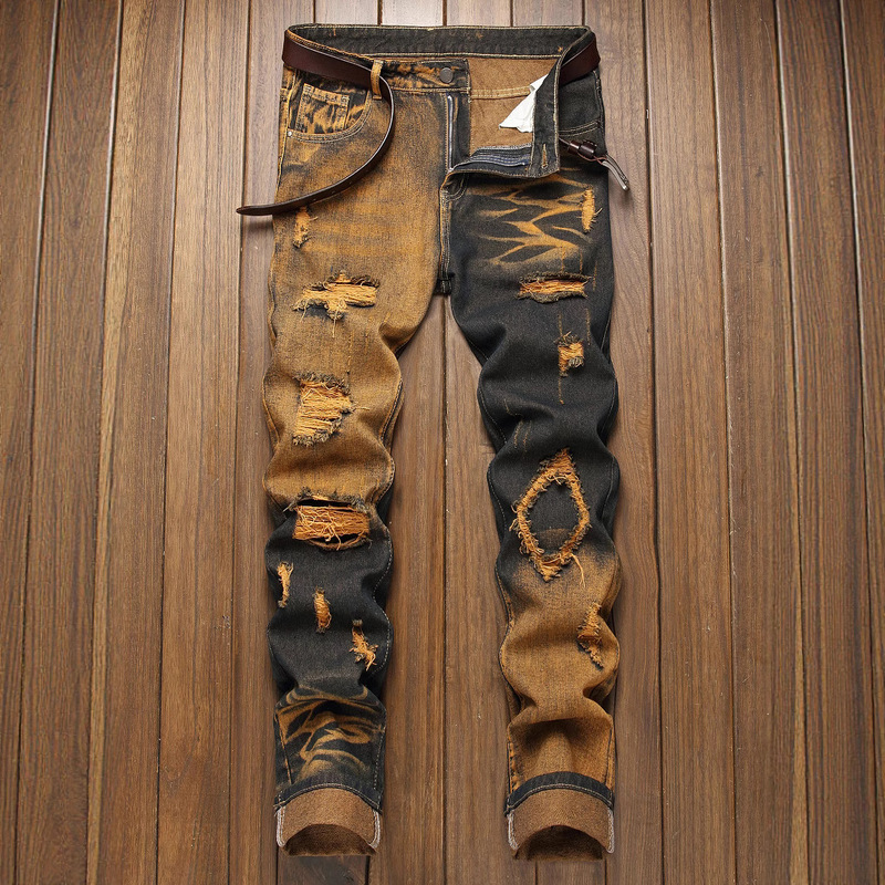 2023 new cross-border foreign trade Amazon AliExpress trendy ripped fashion comfortable Denim men's trousers