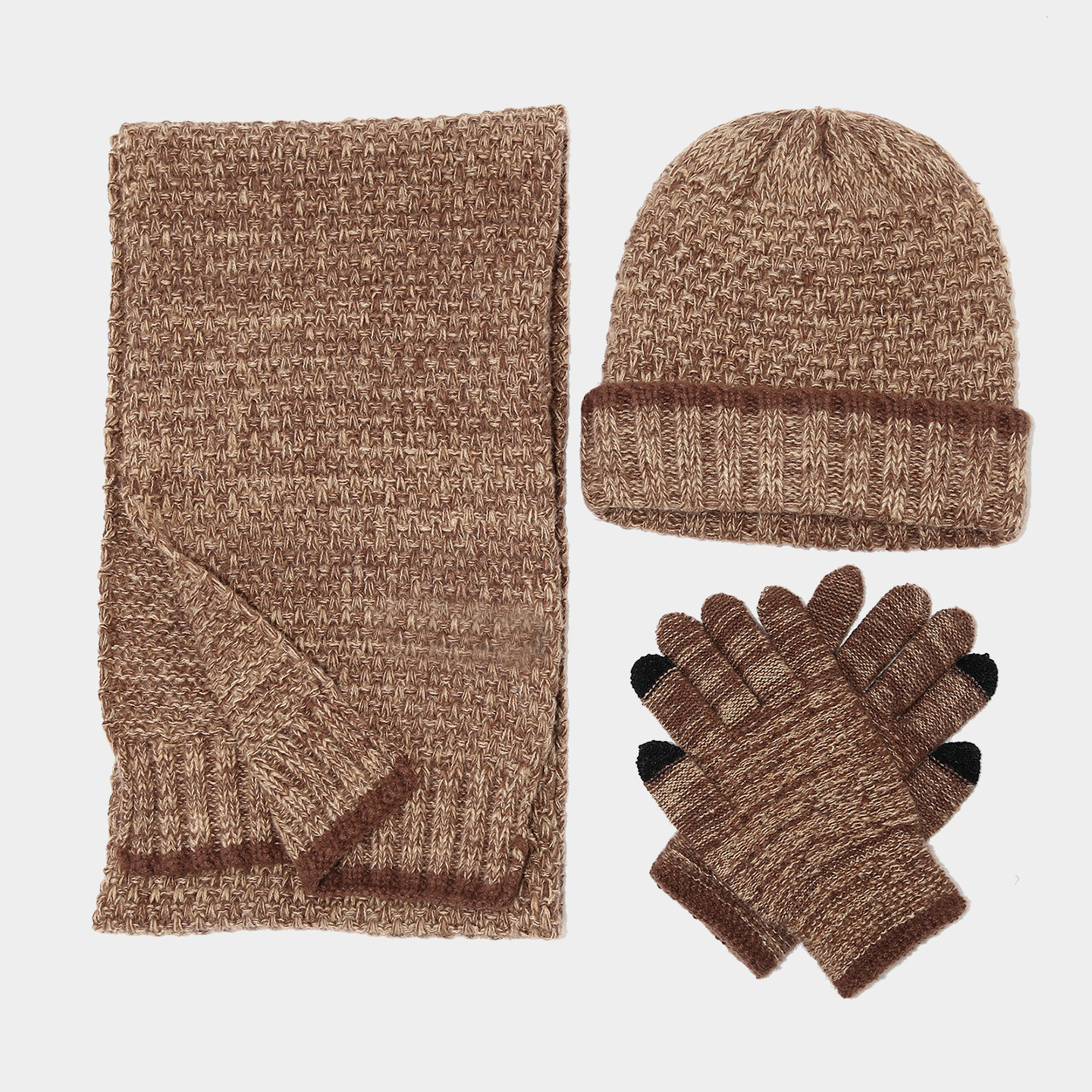 Invierno de moda europea y americana sombrero de punto de color conjunto de tres piezas al aire libre amplio sombrero bufandas guantes de calor conjunto de moda
