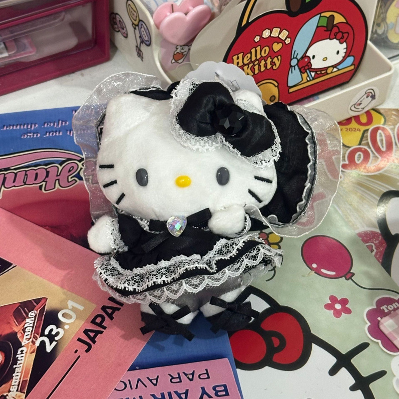 黑色草帽kitty帽宝宝挂件爱心扣公仔玩偶可爱赫本风挂饰钥匙扣|undefined