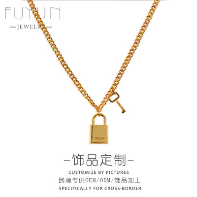 22 Cross border Jewelry Gold Lock Pendant OEM/ODM machining customized electroplate jewelry Europe and America Gold-plated Foreign trade Necklace