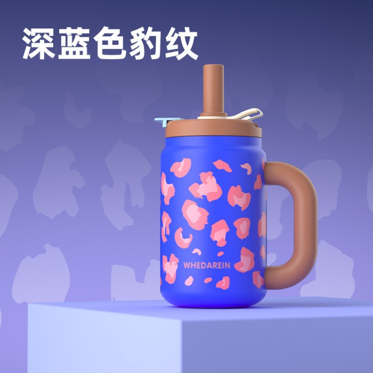 Taza de hielo de leopardo de gran capacidad 316 taza de acero inoxidable taza de agua de alto valor para hombres y mujeres taza de paja con mango taza