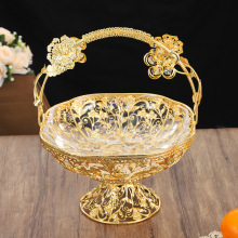 欧式玻璃水果盘创意单层手提糖果盘家居工艺品摆件轻奢茶几果盘