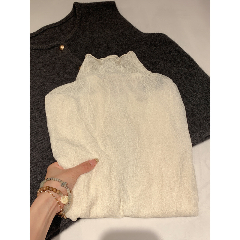 New Style Half-High Collar Lace Mesh Bottoming Shirt for Women to Wear Inside, Gentle and Elegant Autumn and Winter Layered Tops