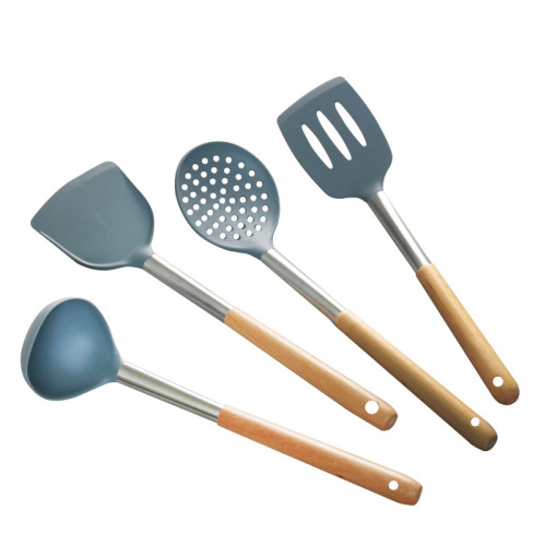 Silicone kitchenware, silicone pot, spatula, wooden handle, silicone spatula, silicone soup spoon, slotted spatula, non-stick cooking spatula, stir-frying