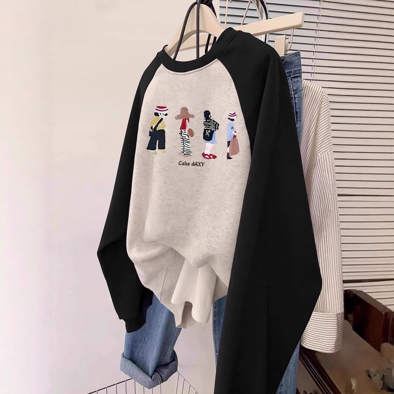 Early Autumn New Student Super Cute Sweatshirt for Women, Loose Raglan Lazy Style, Plus-Size Round Neck Top for Chubby Women