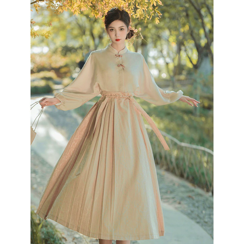 Костюм ханьфу в стиле Феи в стиле Китайской Республики, платье-чонсам, новое китайское женское платье с пряжкой, улучшенная рубашка с юбкой с верхом, комплект из двух предметов