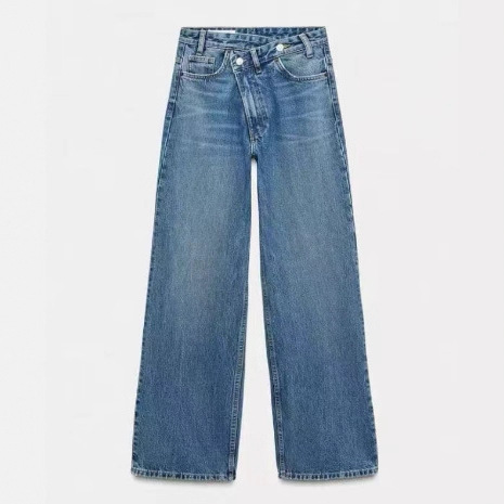 Taop&Za Early Autumn New Women's Commuter Fashion Double-Breasted Waist Wide-Leg Straight Jeans High-Waisted Pants