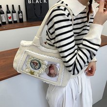 秋冬新款时尚甜美淑女灯芯绒痛谷子二次元单肩手提斜挎包毛毛包女