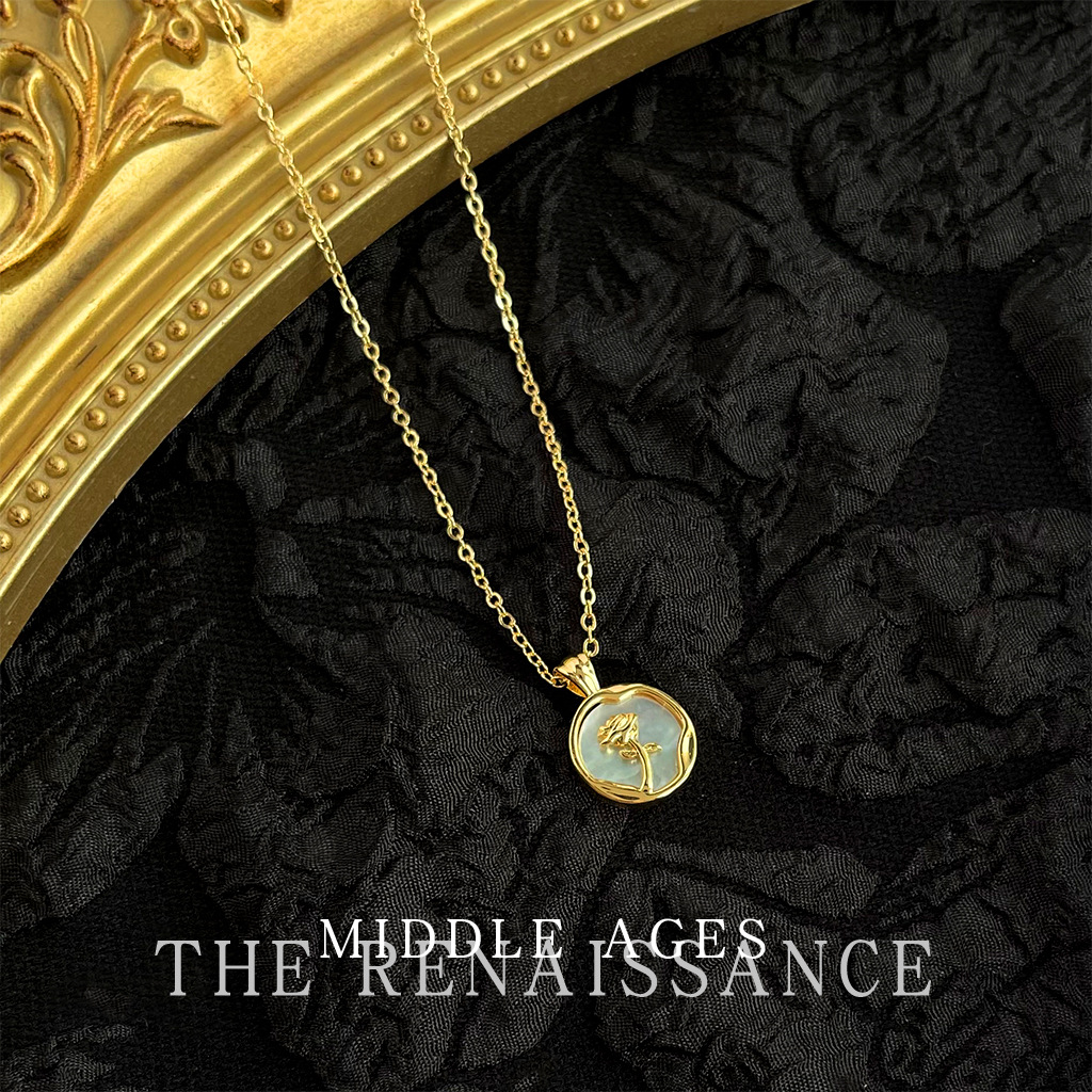 Vintage Rose Light Antique Style Real Shell Necklace Electroplated with 18K Real Gold